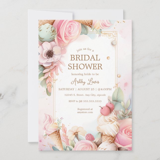 Ice cream floral ice cream cones invitation (Front)