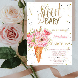  Ice Cream Flowers Fruit Birthday  Invitation
