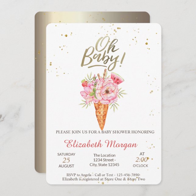 Ice cream Flowers Oh Baby Summer Baby Shower  Invitation (Front/Back)