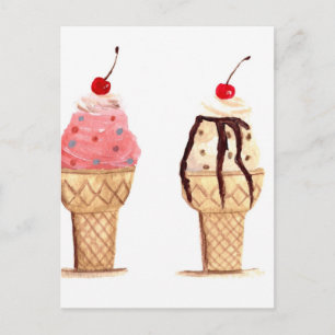 Ice cream food watercolor Dessert Sweet Postcard