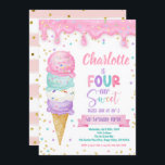 Ice Cream Fourever Sweet 4th Birthday Party Pink Invitation<br><div class="desc">Cute birthday invitation in style. 
Theme: Ice Cream Fourever Sweet. 
Occasion: Kid Girl 4th Birthday Party.
Style: Cute,  Cheerful,  Fun,  Elegant.
Colours: Pink,  Purple,  Turquoise,  White.
Graphics: Ice Cream,  Ice Cream Truck,  Pastel Balloons,  Polka Dots.</div>