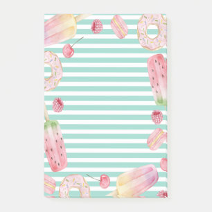 Ice Cream,Fruits,Doughnuts Stripes Post-it Notes