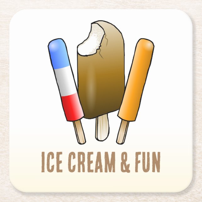 Ice Cream & Fun Square Paper Coaster (Front)