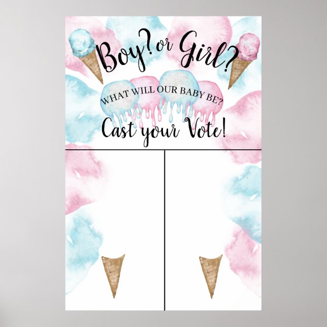 Ice cream gender reveal cast your vote game sign.  poster (Front)
