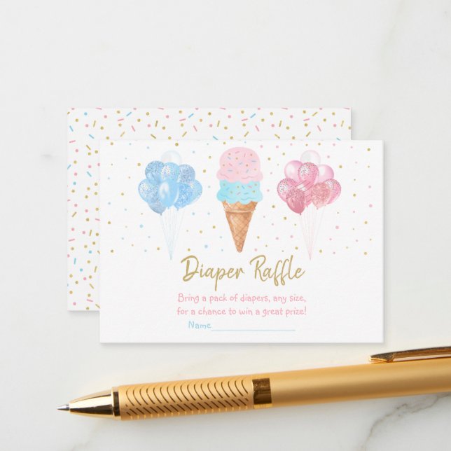 Ice Cream Gender Reveal Diaper Raffle Enclosure Card (Front/Back In Situ)