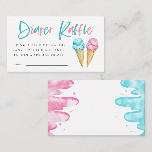 Ice Cream Gender Reveal Diaper Raffle Ticket Enclosure Card (Front/Back)