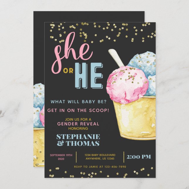 Ice Cream Gender Reveal Invitation (Front/Back)