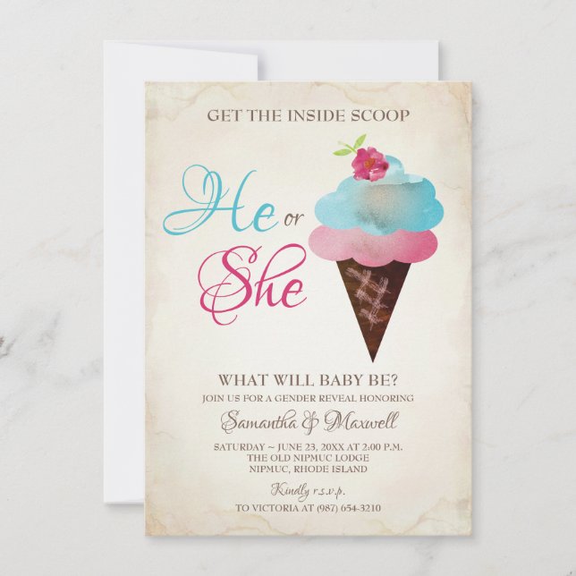 Ice Cream Gender Reveal Invitation - Small (Front)