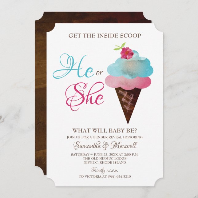 Ice Cream Gender Reveal Invite (Front/Back)