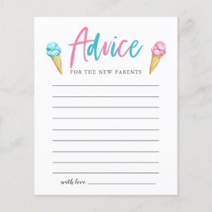 Ice Cream Gender Reveal Party Advice Card