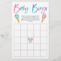 Ice Cream Gender Reveal Party Baby Bingo Game