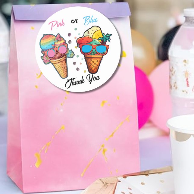 Ice Cream Gender Reveal Party  Classic Round Sticker (Creator Uploaded)