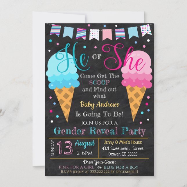 Ice Cream Gender Reveal Party Invitation (Front)