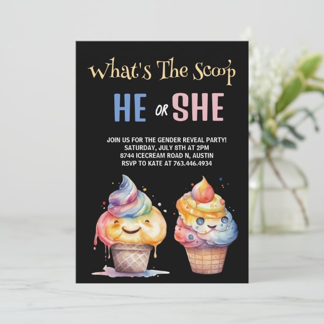 Ice Cream Gender Reveal Party Invitation (Standing Front)
