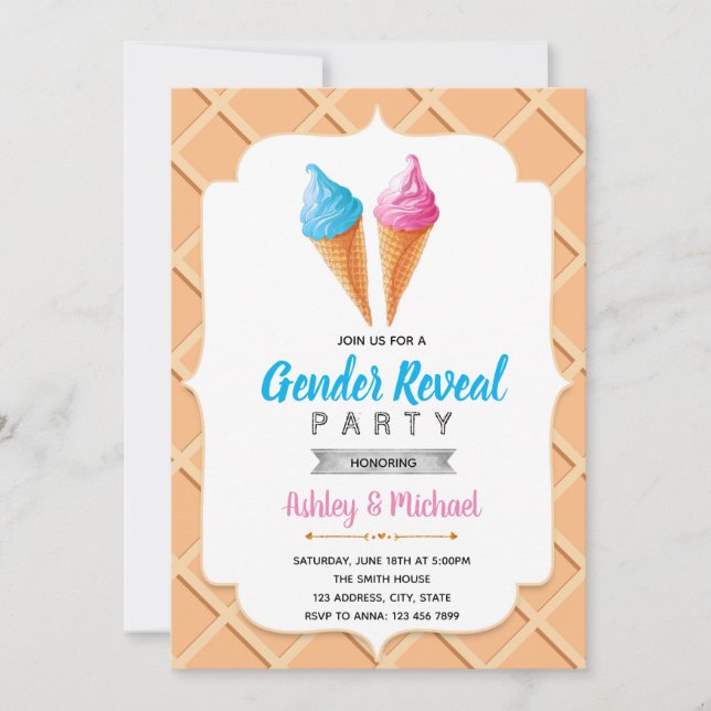 Ice cream gender reveal party invitation (Front)