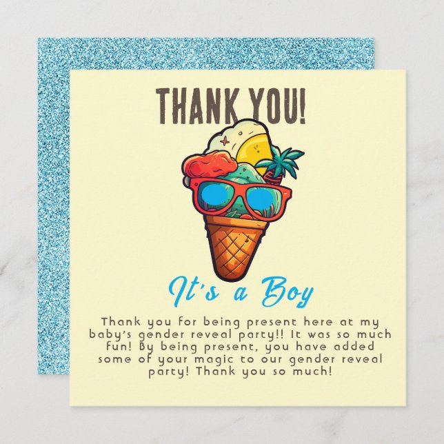 Ice Cream Gender Reveal Party Its a Boy Thank You Card (Front/Back)