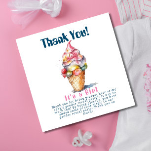 Ice Cream Gender Reveal Party Its a Girl Thank You Card