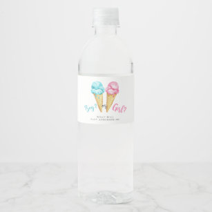 Ice Cream Gender Reveal Party Watercolor Water Bottle Label