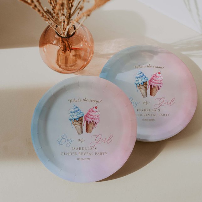 Ice cream Gender Reveal What's The Scoop Paper Plate (Creator Uploaded)