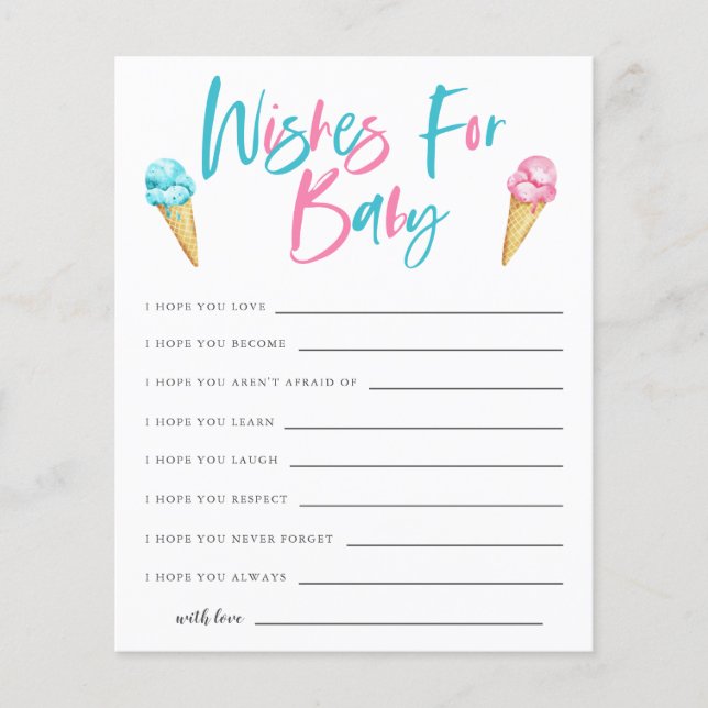 Ice Cream Gender Reveal Wishes for Baby Card (Front)