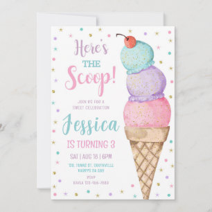 Ice Cream Girls Birthday Party Invitation