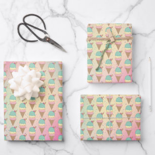 Ice Cream Glitter Sprinkles Birthday Wrapping Paper Sheet