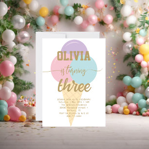 Ice Cream Gold Foil Calligraphy Birthday Party Invitation