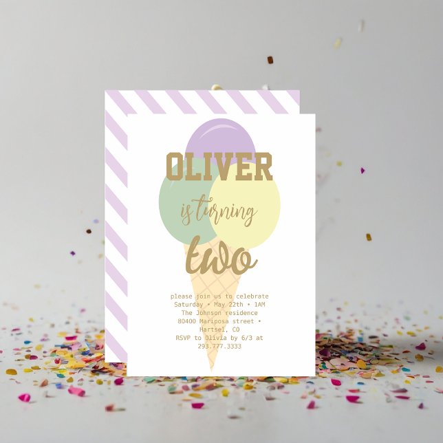 Ice Cream Gold Foil Calligraphy Birthday Party Invitation (Creator Uploaded)