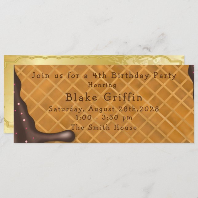 Ice Cream Golden Ticket Birthday Invitation (Front/Back)
