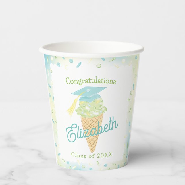 Ice Cream Graduation Party Blue Green Paper Cups (Front)
