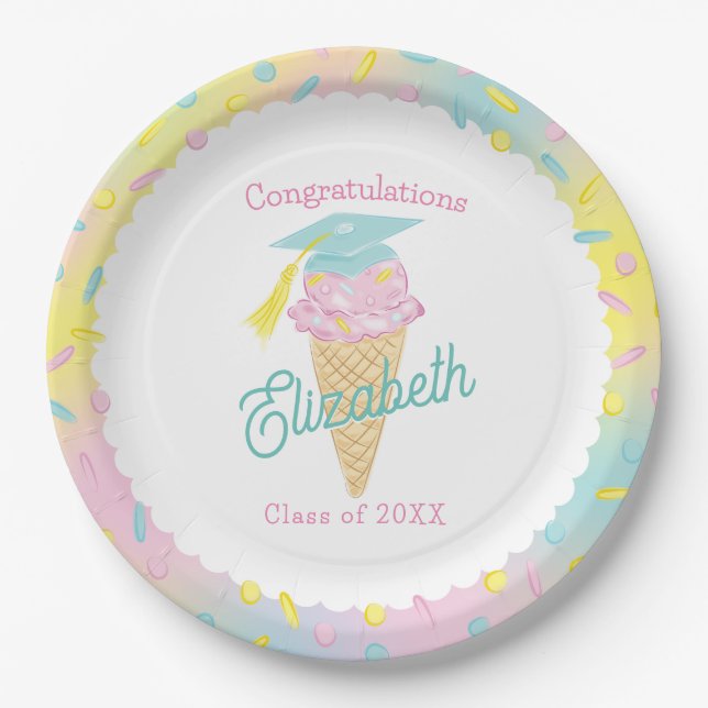 Ice Cream Graduation Party Paper Plate (Front)