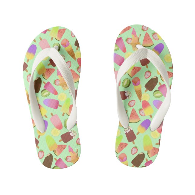 Ice Cream Green. Kid's Flip Flops (Footbed)