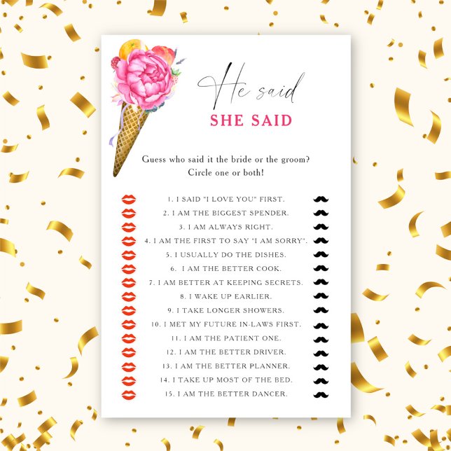 Ice cream - He said she said bridal shower game (Creator Uploaded)