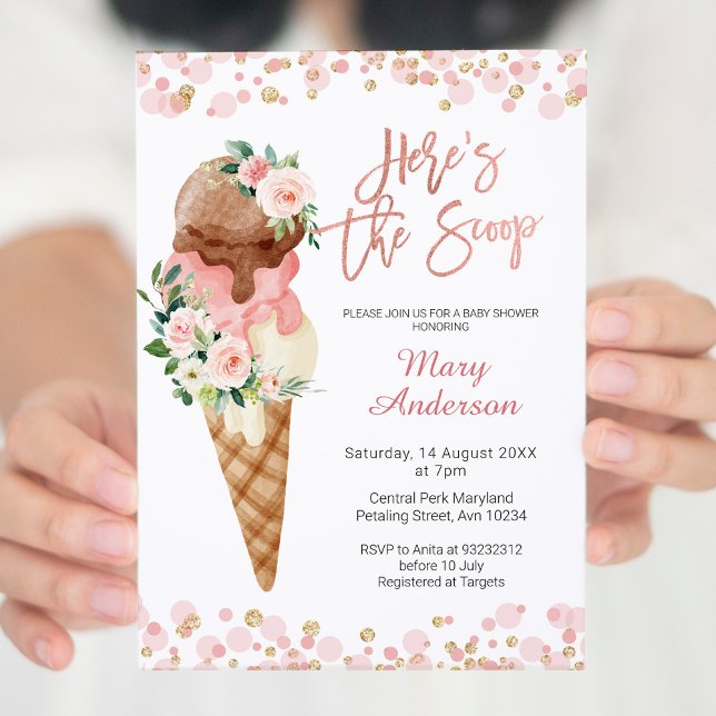 Ice Cream Here's the Scoop Baby Shower Invitation (Creator Uploaded)