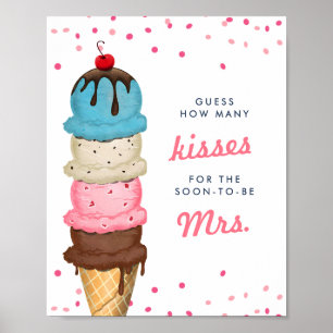 Ice Cream How Many Kisses Bridal Shower Game Poster