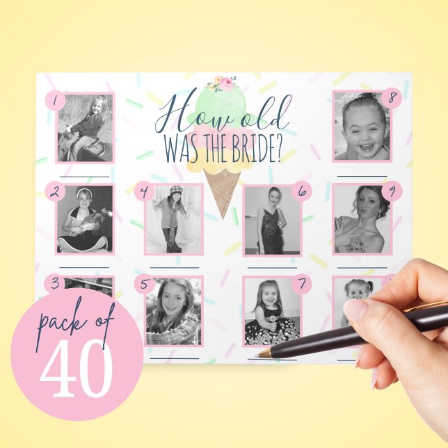 Ice Cream How Old was Bride Photo Game Pack of 40 Notepad (Watercolor Scooped Ice Cream How Old Was the Bride Photo Guessing Game. Pack of 40)