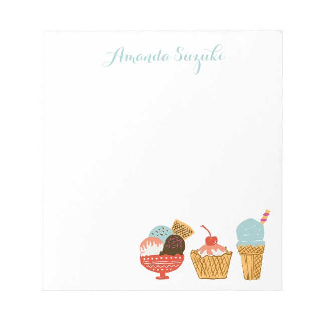 Ice Cream Illustration | Add Your Name Notepad (Front)