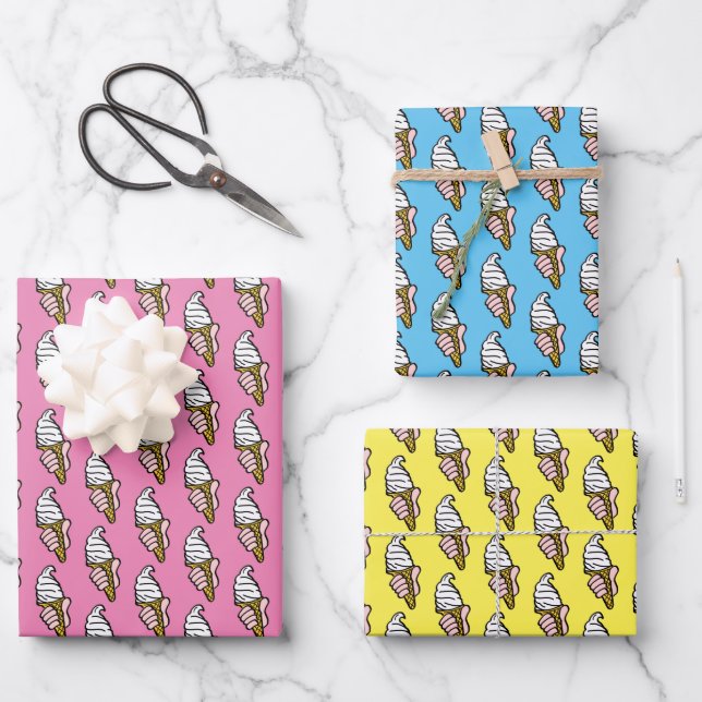 Ice Cream Illustration All Over Pattern Wrapping Paper Sheet (Front)