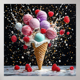 Ice cream in a waffle cone poster