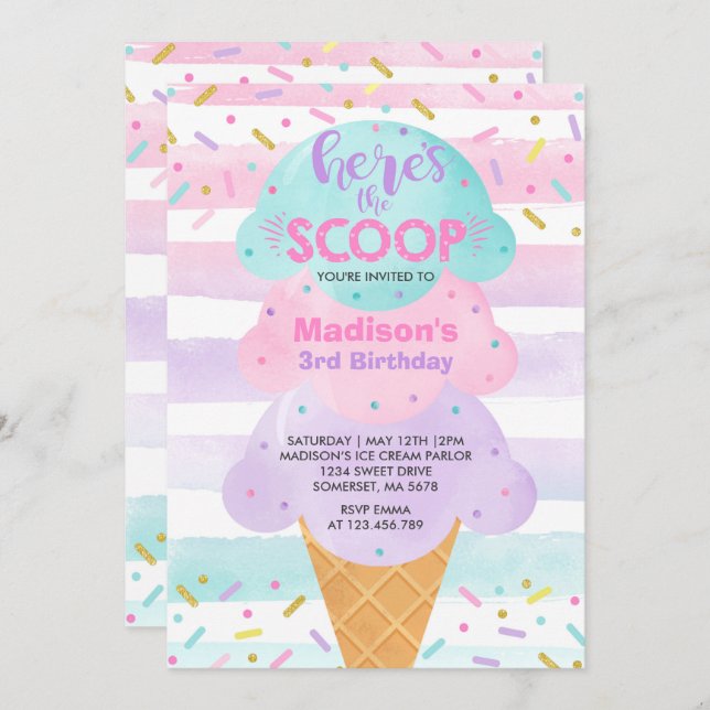 Ice Cream Invitation Ice Cream Birthday Party (Front/Back)