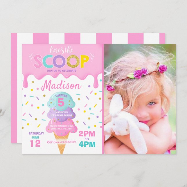 Ice Cream Invitation Ice Cream Birthday Party (Front/Back)