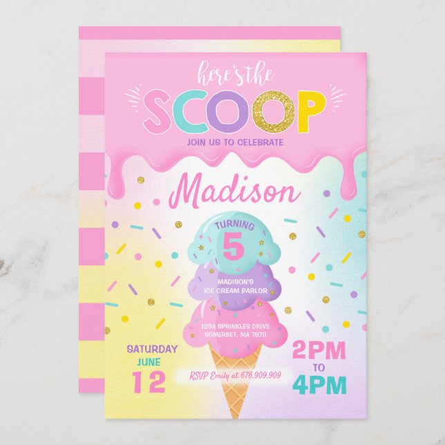 Ice Cream Invitation Ice Cream Birthday Party (Front/Back)