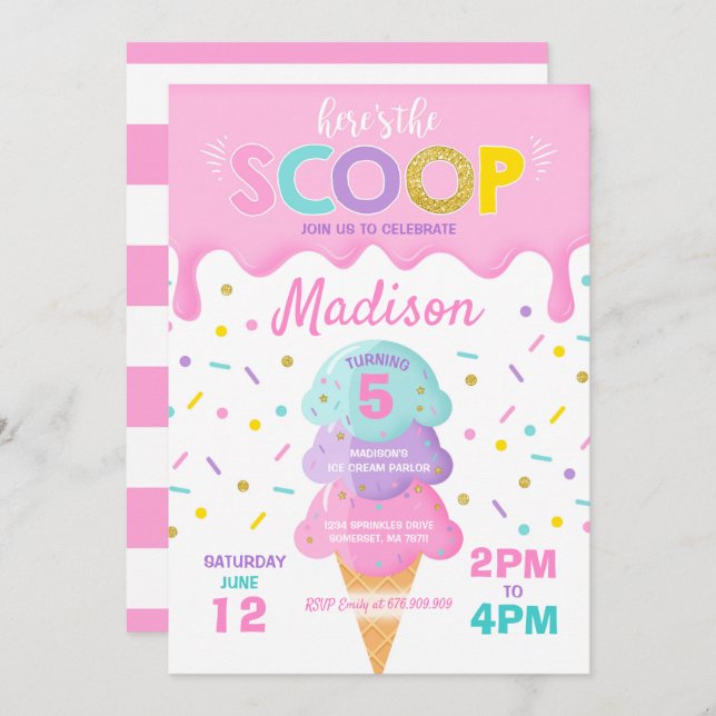 Ice Cream Invitation Ice Cream Birthday Party (Front/Back)