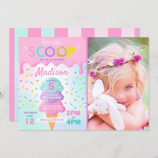 Ice Cream Invitation Ice Cream Birthday Party (Front/Back)