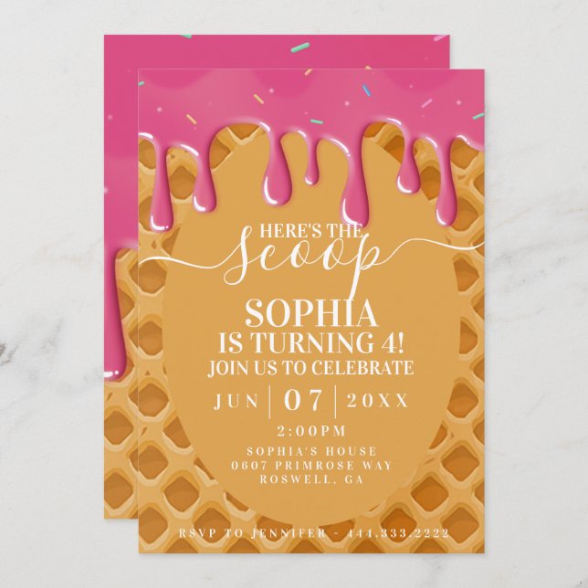 Ice Cream Kids Birthday Invitation (Front/Back)