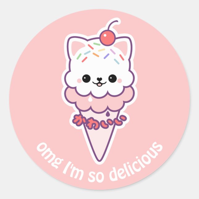 Ice Cream Kitty Classic Round Sticker (Front)
