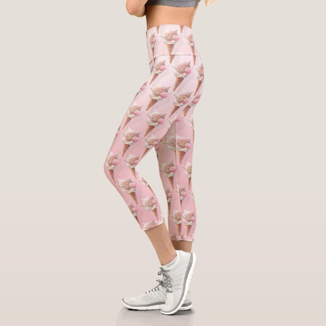 Ice Cream Kitty – Rosy & Dreamy Capri Leggings (Left)