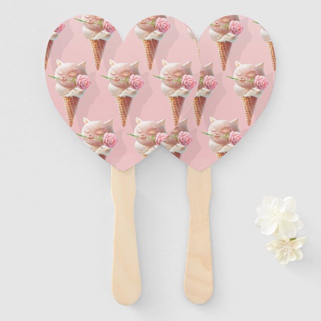 Ice Cream Kitty – Rosy & Dreamy Hand Fan (Front and Back)