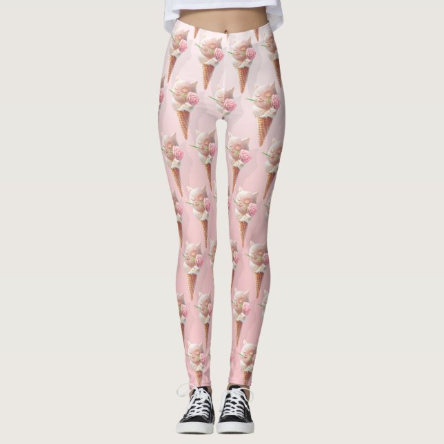 Ice Cream Kitty – Rosy & Dreamy Leggings (Front)