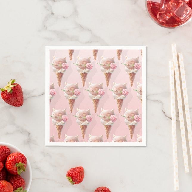 Ice Cream Kitty – Rosy & Dreamy Napkin (Insitu)